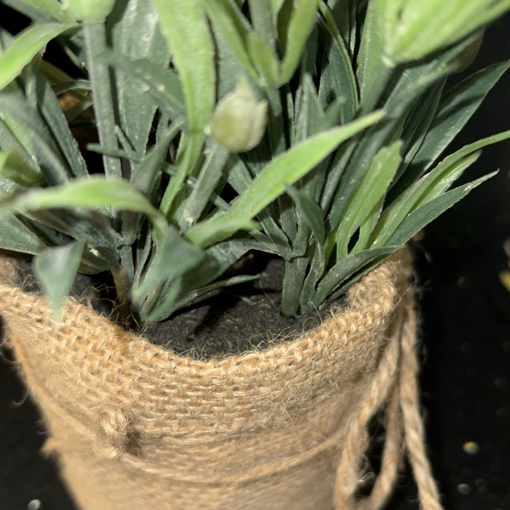 Purple and Green Faux Lavender Floral Greenery Accent in Rustic Burlap Container - Picture 7 of 7